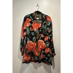 Carole Little St Tropez West Size 12 Mixed Floral Print Two Button Blazer Artsy